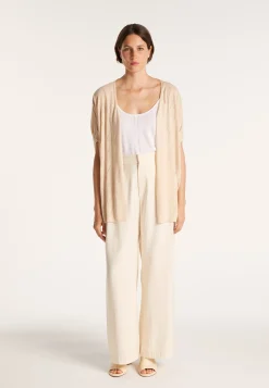 Montagut Vestes Et Cardigans-Long gilet en lin flammé - Cid 12-Beige clair