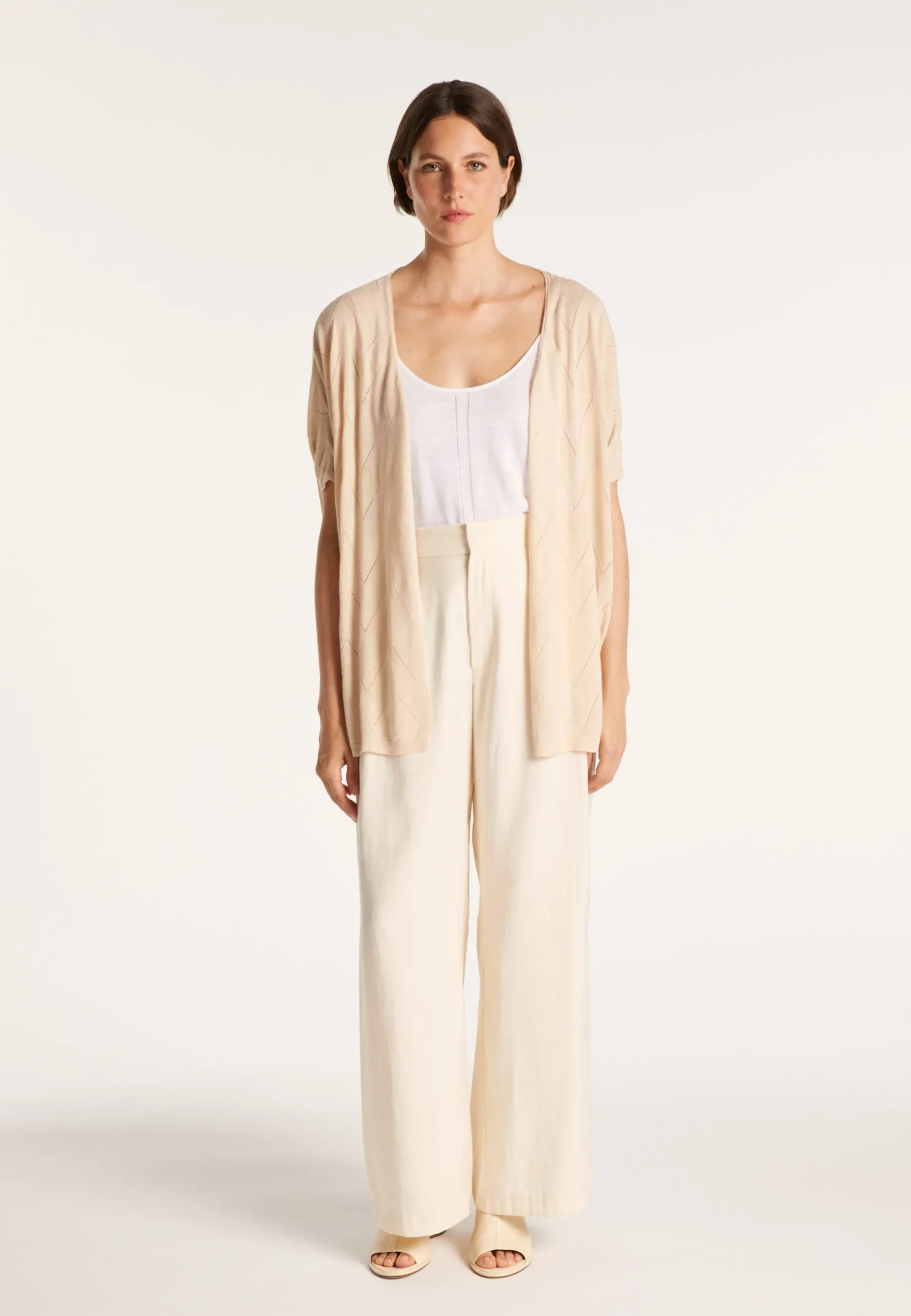 Montagut Vestes Et Cardigans-Long gilet en lin flammé - Cid 12-Beige clair