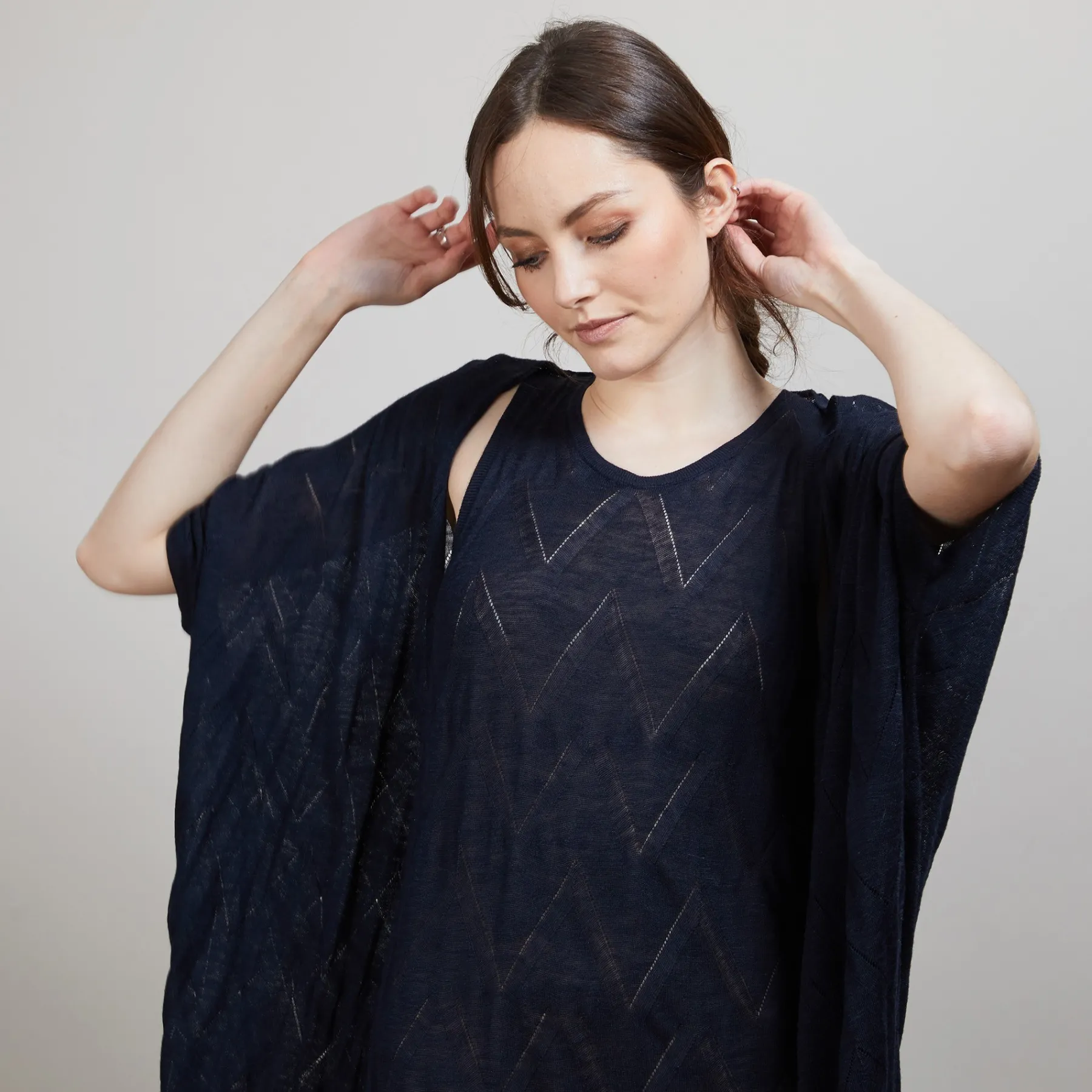Montagut Vestes Et Cardigans-Long gilet en lin flammé - Cid 05-Bleu marine