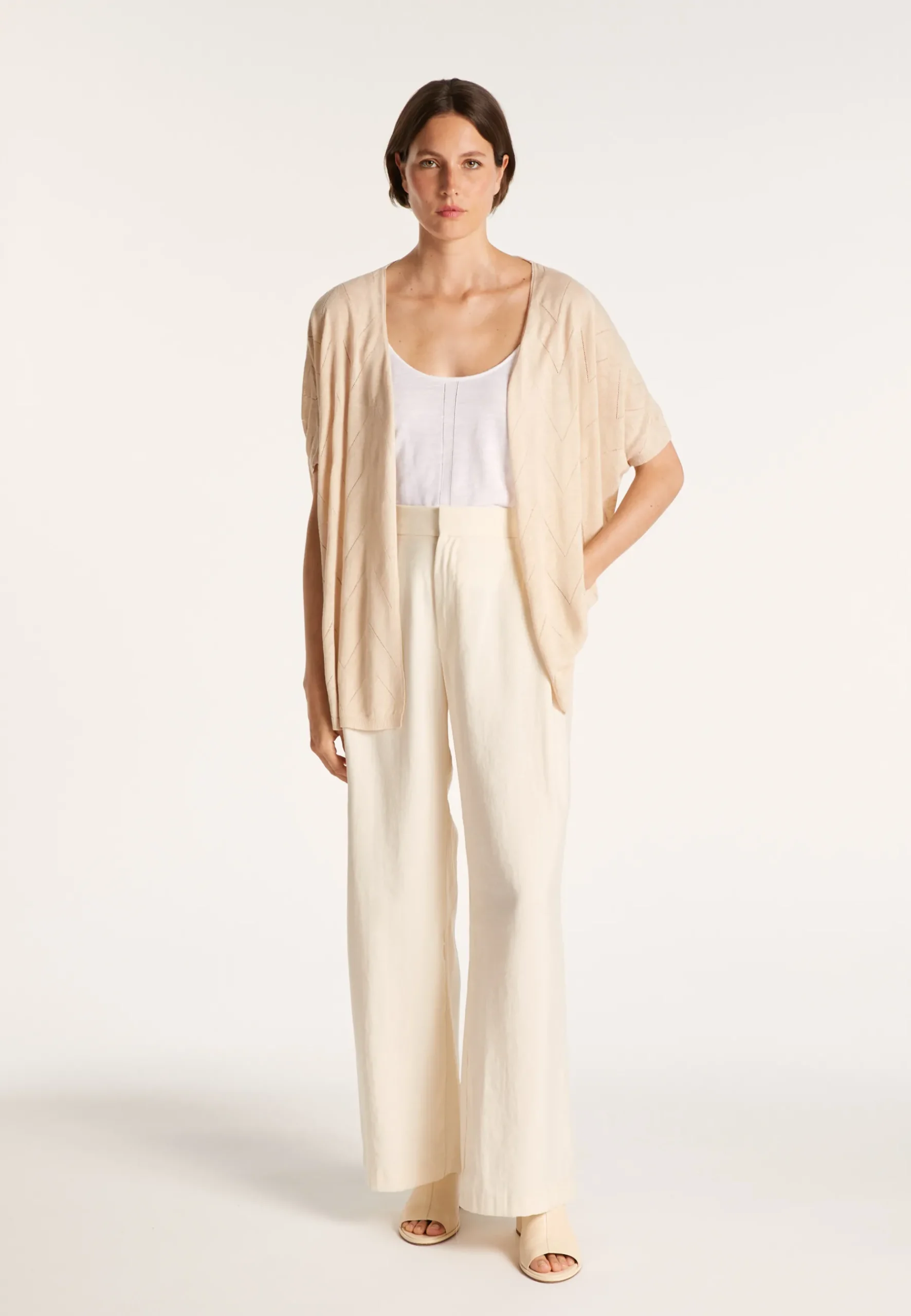 Montagut Vestes Et Cardigans-Long gilet en lin flammé - Cid 12-Beige clair