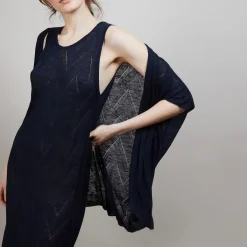 Montagut Vestes Et Cardigans-Long gilet en lin flammé - Cid 05-Bleu marine