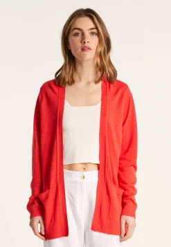 Montagut Vestes Et Cardigans-Long gilet en lin flammé - Naelle 52-Rouge