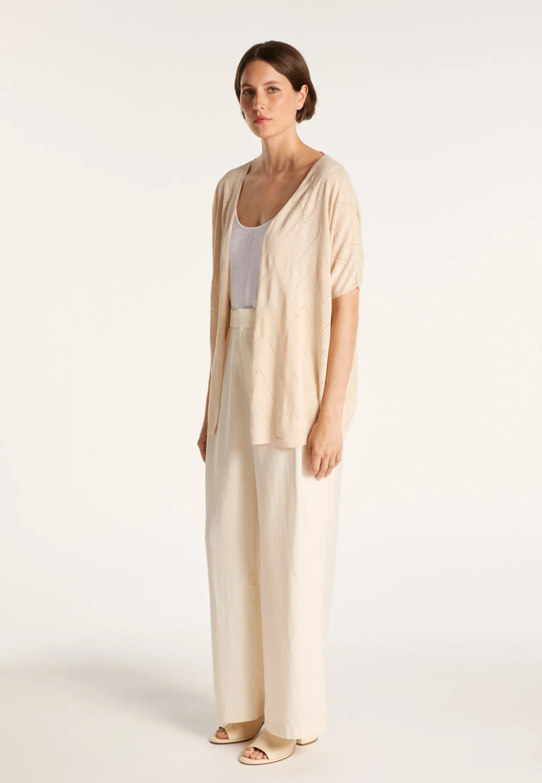 Montagut Vestes Et Cardigans-Long gilet en lin flammé - Cid 12-Beige clair