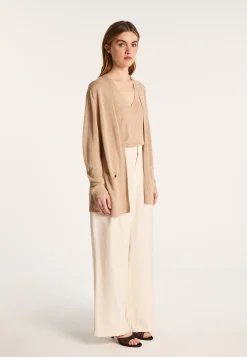 Montagut Vestes Et Cardigans-Long gilet en lin flammé - Naelle 13-Beige moyen