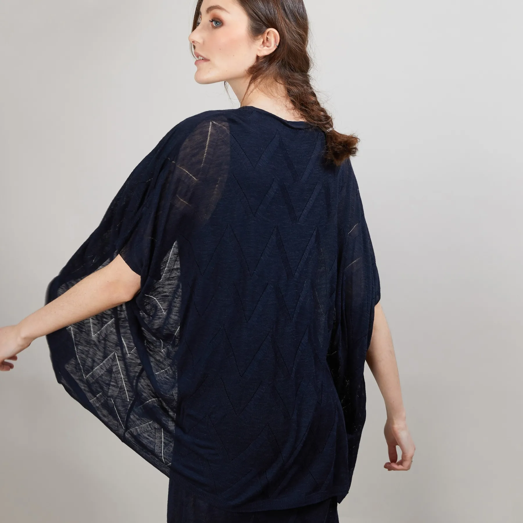Montagut Vestes Et Cardigans-Long gilet en lin flammé - Cid 05-Bleu marine