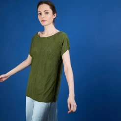 Montagut T-Shirts Et Débardeurs-Long T-shirt en lin flammé - Colinna 83-Kaki