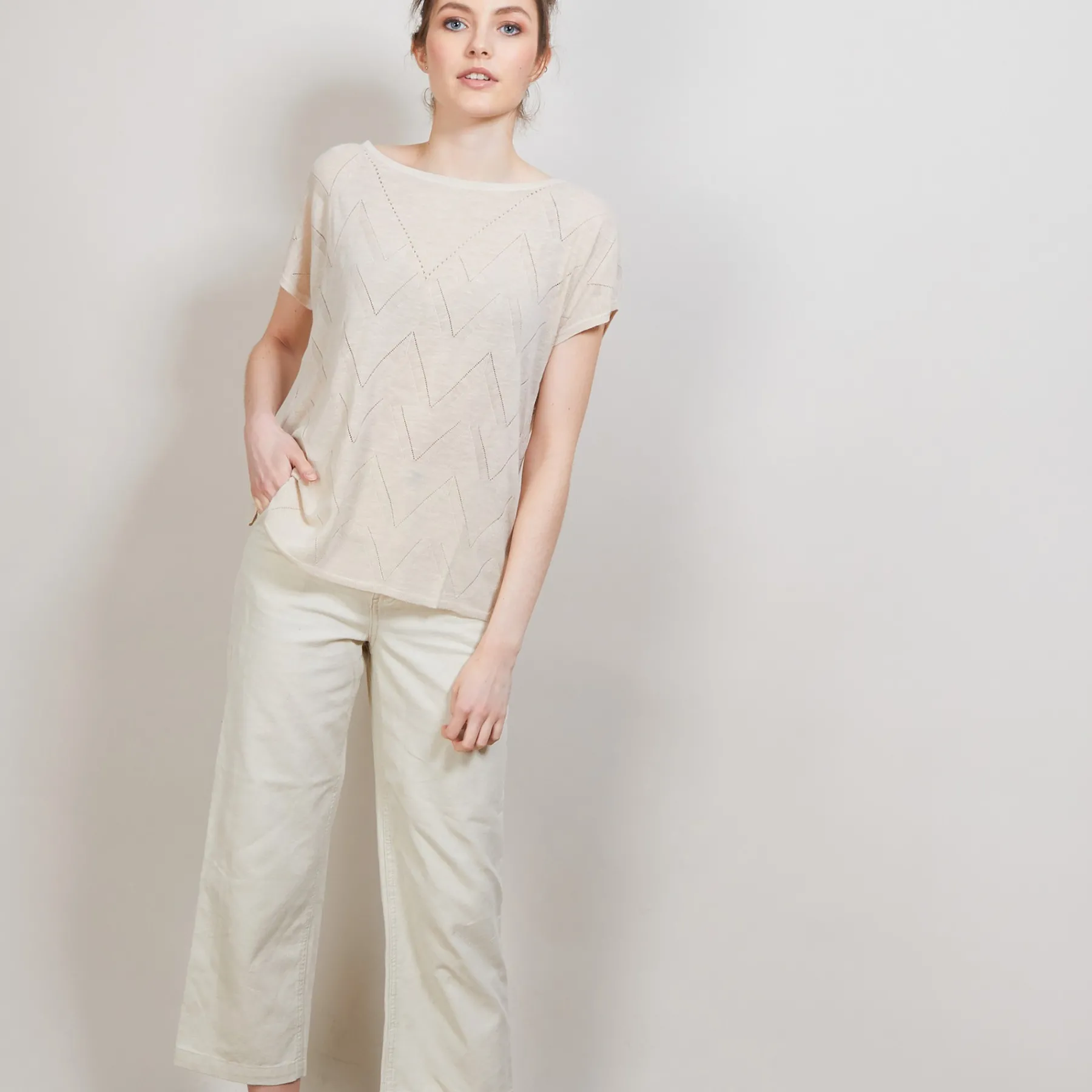 Montagut T-Shirts Et Débardeurs-Long T-shirt en lin flammé - Colinna 12-Beige clair