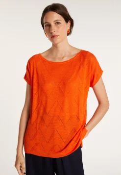 Montagut T-Shirts Et Débardeurs-Long T-shirt en lin flammé - Colinna 15-Orange