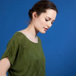 Montagut T-Shirts Et Débardeurs-Long T-shirt en lin flammé - Colinna 83-Kaki