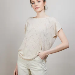 Montagut T-Shirts Et Débardeurs-Long T-shirt en lin flammé - Colinna 12-Beige clair
