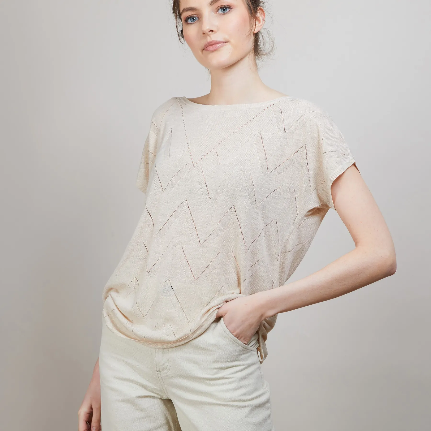 Montagut T-Shirts Et Débardeurs-Long T-shirt en lin flammé - Colinna 12-Beige clair