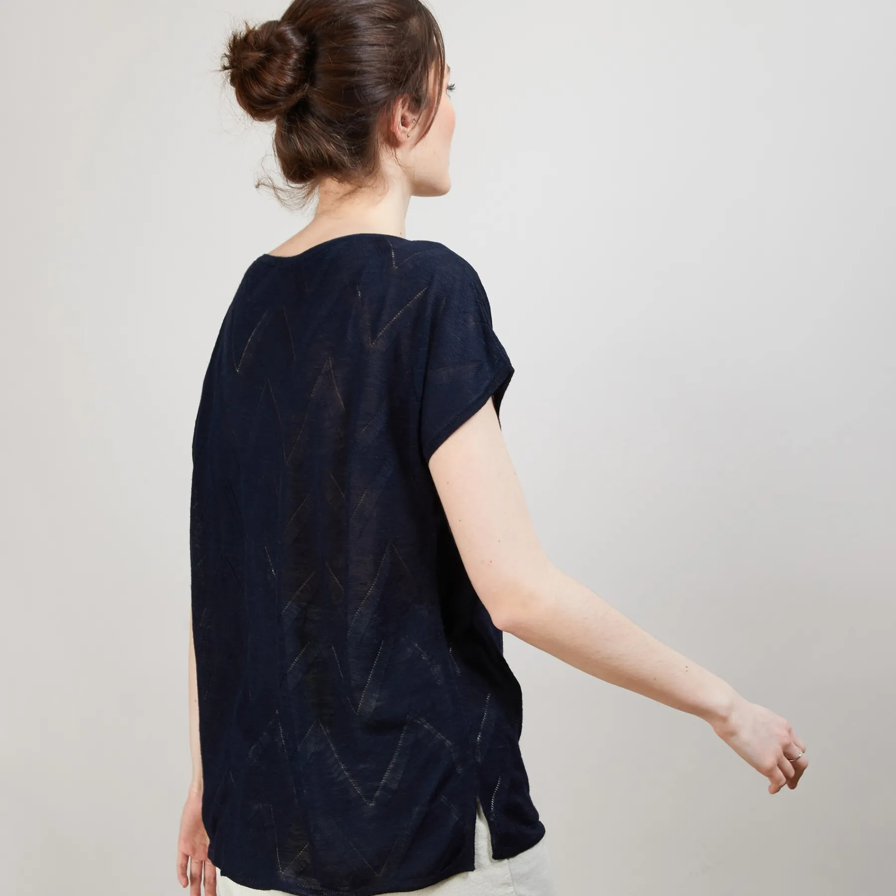 Montagut T-Shirts Et Débardeurs-Long T-shirt en lin flammé - Colinna 05-Bleu marine