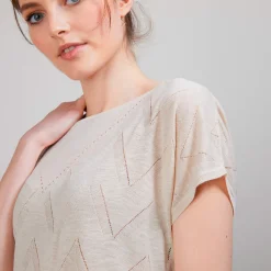 Montagut T-Shirts Et Débardeurs-Long T-shirt en lin flammé - Colinna 12-Beige clair