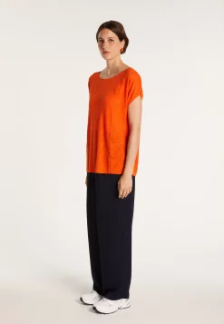 Montagut T-Shirts Et Débardeurs-Long T-shirt en lin flammé - Colinna 15-Orange