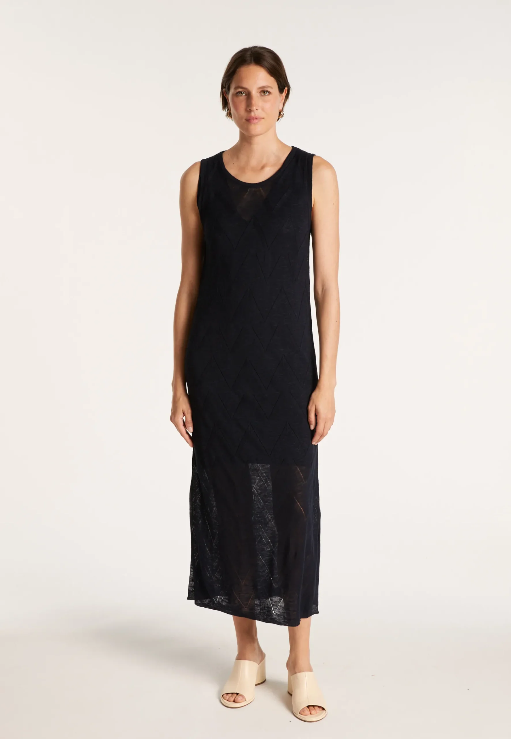 Montagut Jupes Et Robes-Longue robe en lin flammé - Come 05-Bleu marine