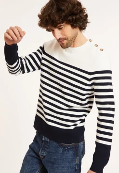 Montagut Pulls-Marinière boutonnée en coton - Dori 05-Bleu marine