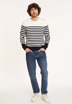 Montagut Pulls-Marinière boutonnée en coton - Dori 05-Bleu marine