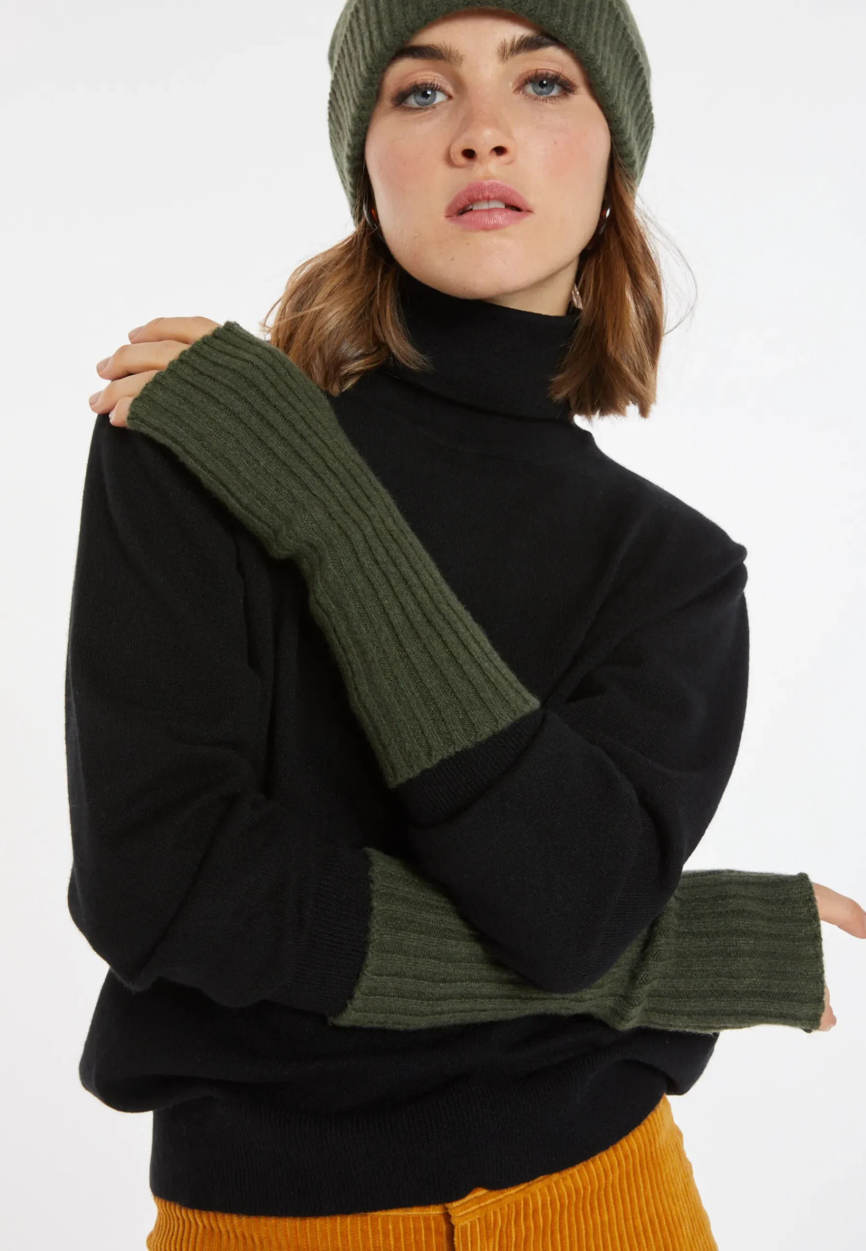 Montagut Accessoires-Mitaines unisexe cachemire et laine - Glenn 83-Kaki