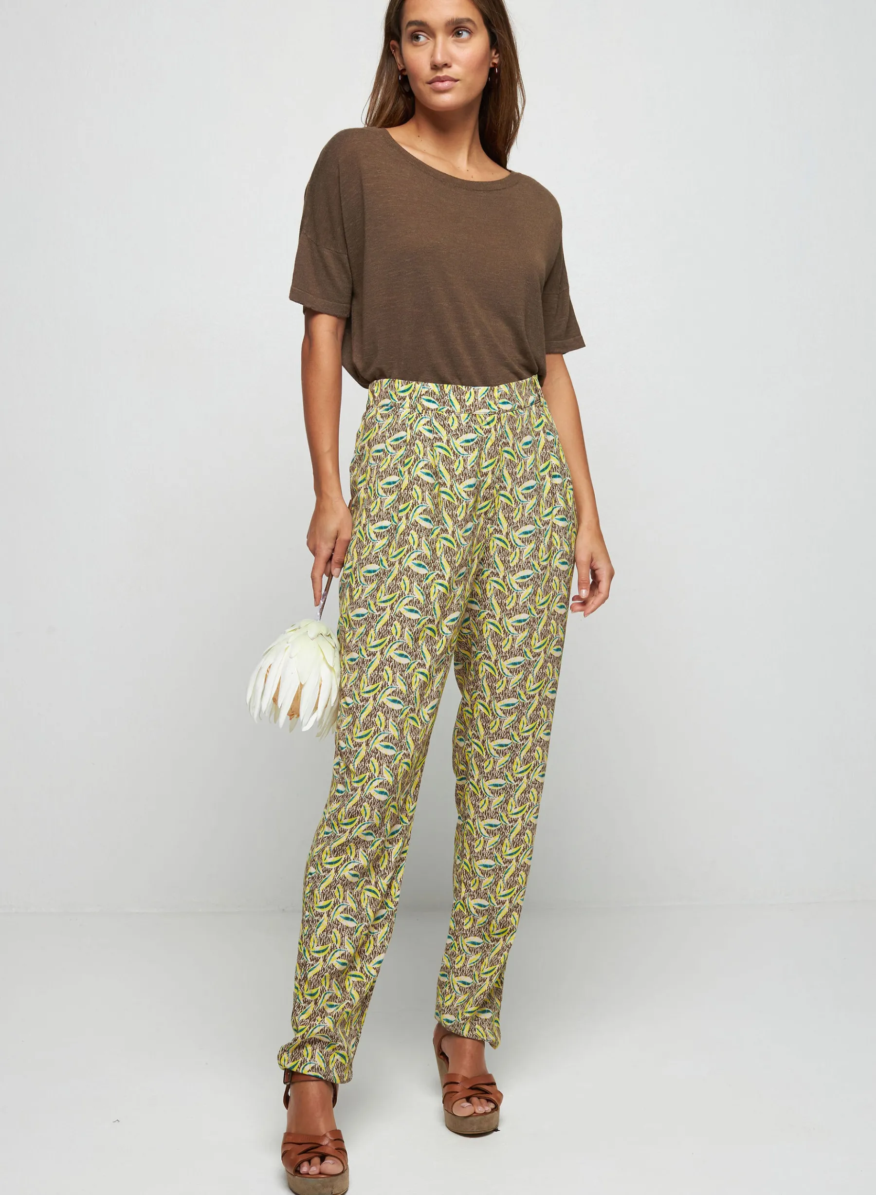 Montagut Pantalons Et Shorts-Pantalon à motifs en chaine et trame viscose - Septime 83-Kaki