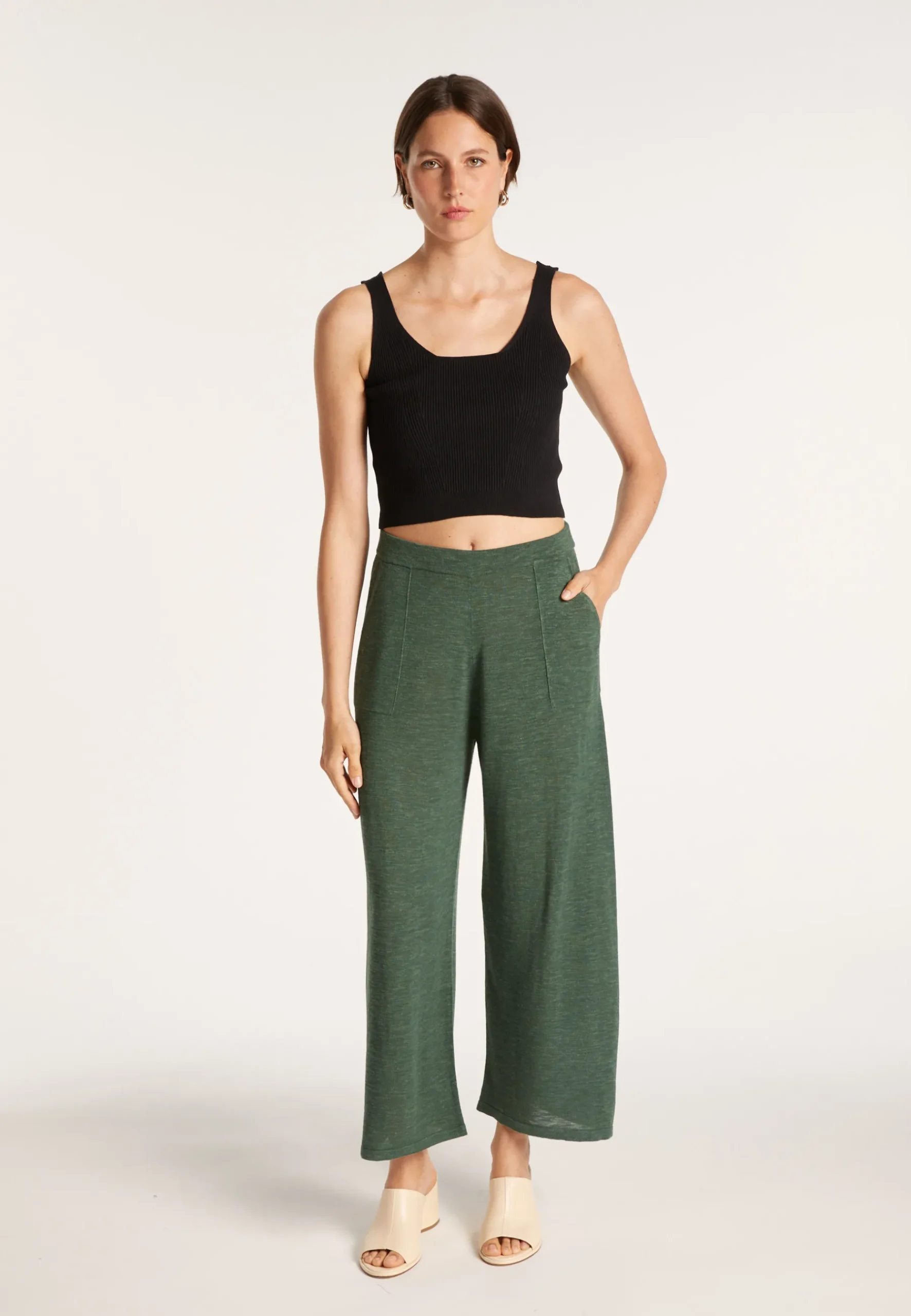 Montagut Pantalons Et Shorts-Pantalon en lin flammé - Liam 21-Vert foncé