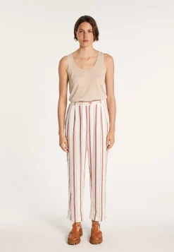 Montagut Pantalons Et Shorts-Pantalon rayé à poches - Mali 02-Blanc