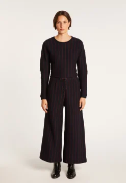 Montagut Pantalons Et Shorts-Pantalon rayures tennis en laine et coton - Lydie 05-Bleu marine