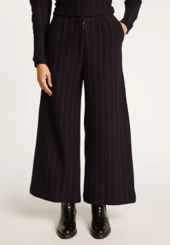 Montagut Pantalons Et Shorts-Pantalon rayures tennis en laine et coton - Lydie 05-Bleu marine