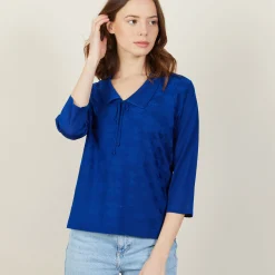 Montagut Chemisiers Et Polos-Polo à motif col noué en Fil Lumière - Amara 75-Bleu nuit