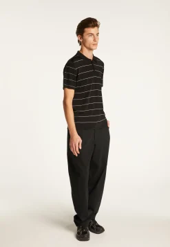 Montagut Polos Et T-Shirts-Polo à rayures en Fil Lumière - Léon 01-Noir