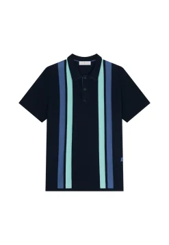 Montagut Polos Et T-Shirts-Polo 4 rayures verticales en Fil Lumière - Ilann 05-Bleu marine