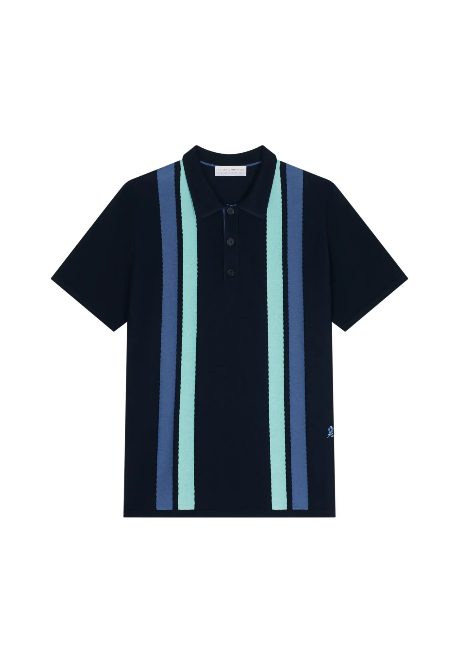 Montagut Polos Et T-Shirts-Polo 4 rayures verticales en Fil Lumière - Ilann 05-Bleu marine