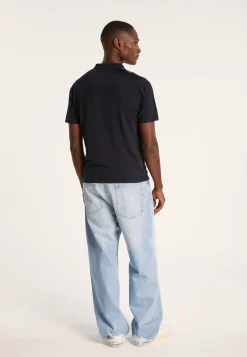Montagut Polos Et T-Shirts-Polo 4 rayures verticales en Fil Lumière - Ilann 05-Bleu marine