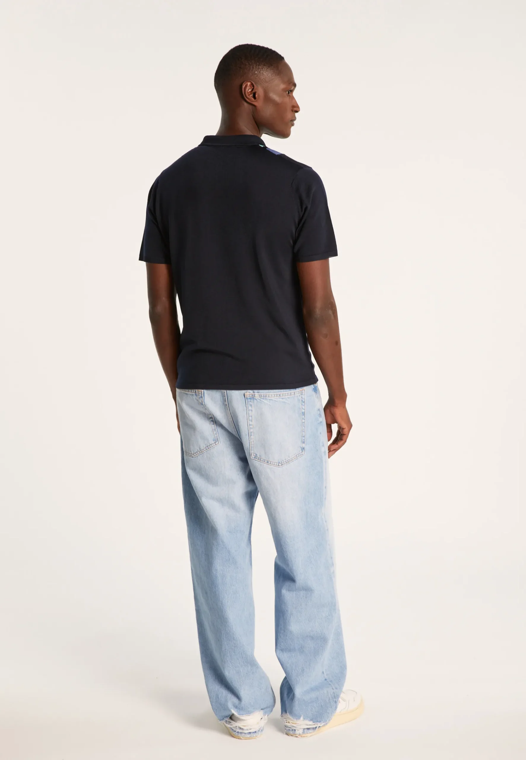 Montagut Polos Et T-Shirts-Polo 4 rayures verticales en Fil Lumière - Ilann 05-Bleu marine