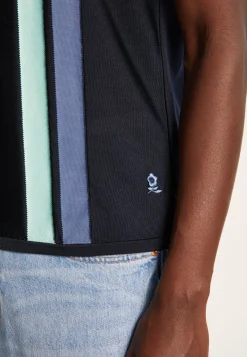 Montagut Polos Et T-Shirts-Polo 4 rayures verticales en Fil Lumière - Ilann 05-Bleu marine