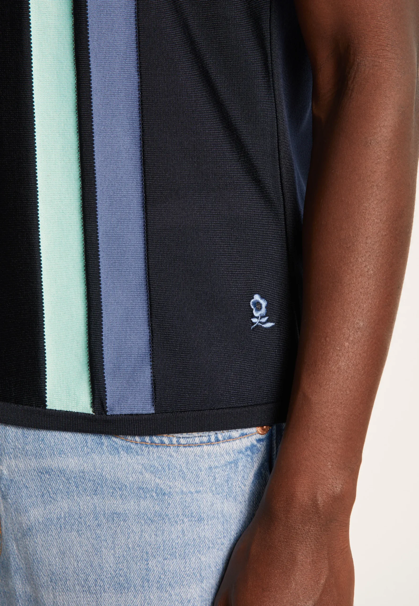 Montagut Polos Et T-Shirts-Polo 4 rayures verticales en Fil Lumière - Ilann 05-Bleu marine