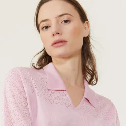 Montagut Chemisiers Et Polos-Polo ajouré manches 3/4 - Anaelle 24-Rose clair