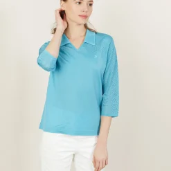 Montagut Chemisiers Et Polos-Polo ajouré manches 3/4 - Anaelle 06-Bleu moyen