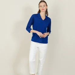 Montagut Chemisiers Et Polos-Polo ajouré manches 3/4 - Anaelle 75-Bleu nuit