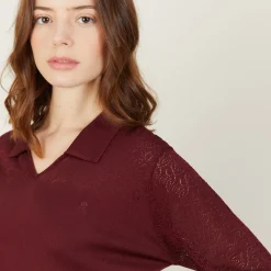 Montagut Chemisiers Et Polos-Polo ajouré manches 3/4 - Anaelle 13-Beige moyen