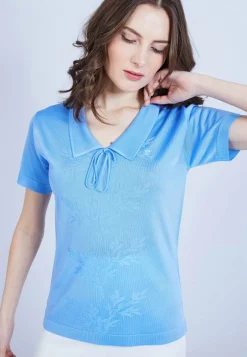 Montagut Chemisiers Et Polos-Polo col avec noeud en Fil Lumière - Mariline 04-Bleu clair