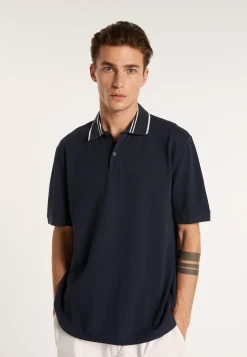 Montagut Polos Et T-Shirts-Polo col bicolore en coton - Bistro 05-Bleu marine