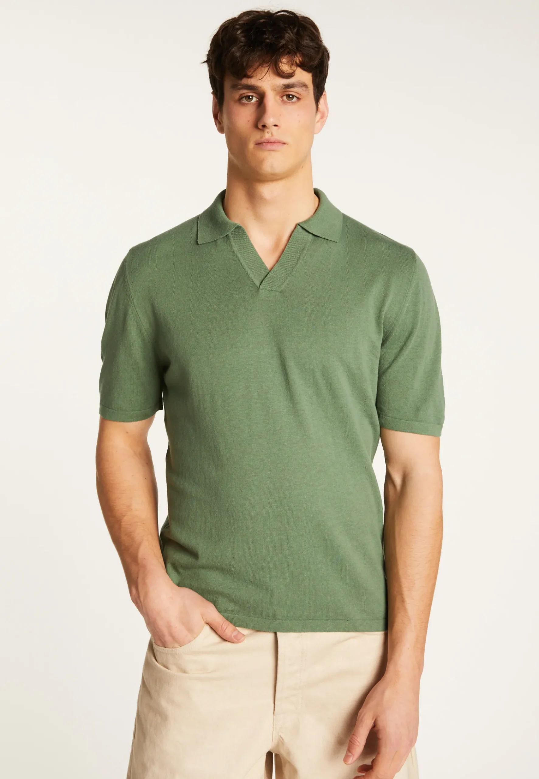 Montagut Polos Et T-Shirts-Polo en coton et en lin - Iouri 83-Kaki