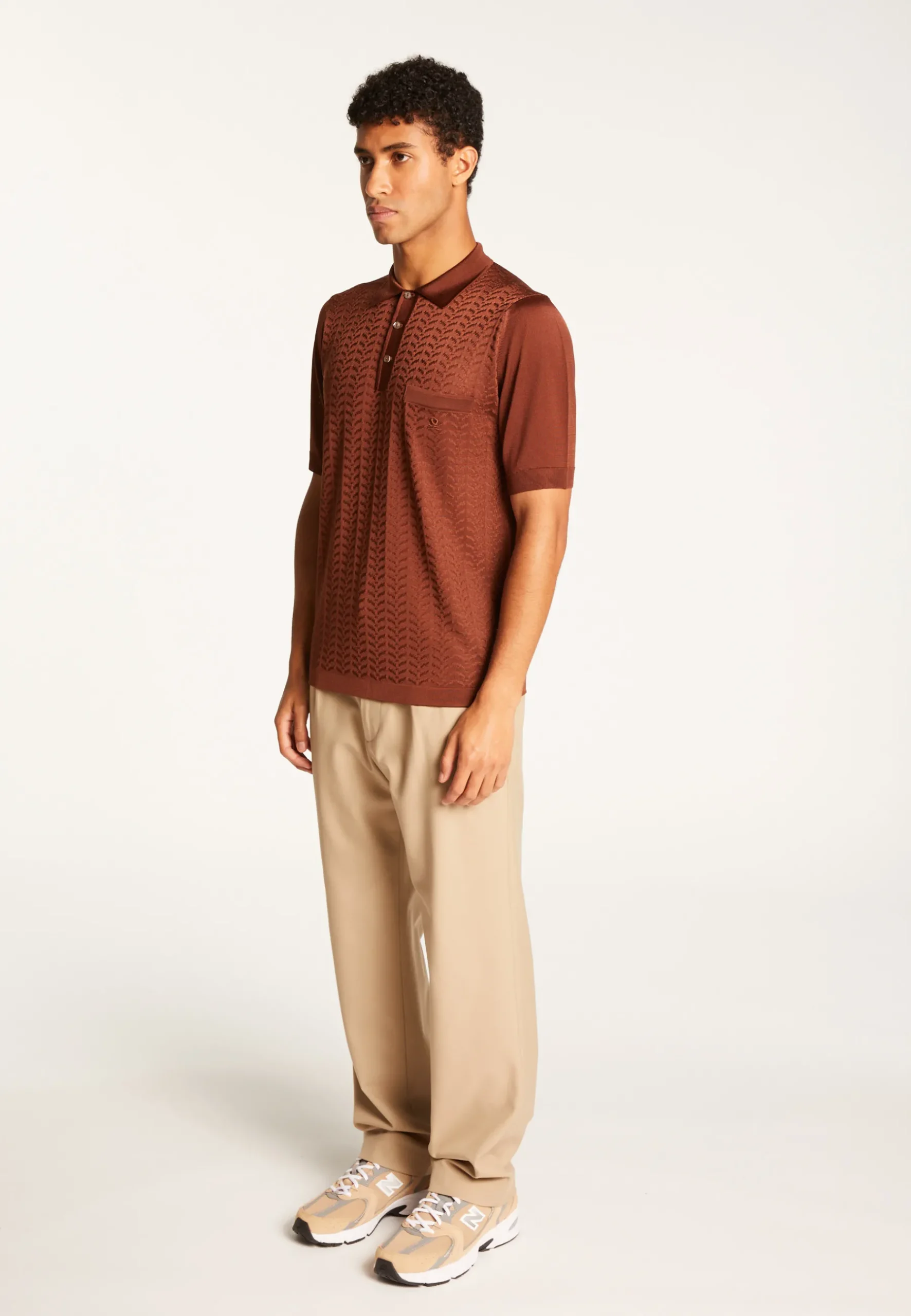 Montagut Le Fil Lumière®-Polo Fil Lumière à motifs - Alec 46-Marron clair