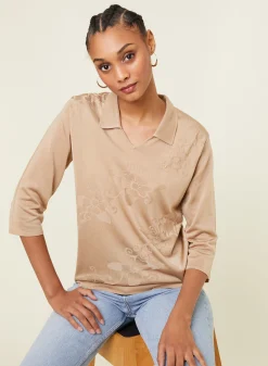 Montagut Chemisiers Et Polos-Polo Fil Lumière manches coudes à motifs - Emy 13-Beige moyen