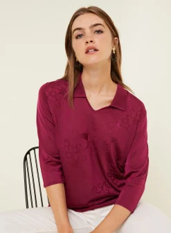 Montagut Chemisiers Et Polos-Polo Fil Lumière manches coudes à motifs - Emy 26-Rose foncé