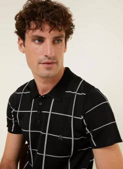 Montagut Chemises | Polos Et T-Shirts-Polo homme carreaux Fil Lumière - Marin 01-Noir