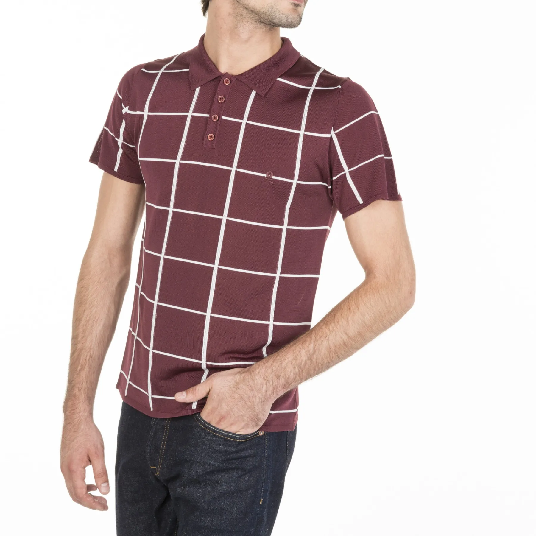 Montagut Polos Et T-Shirts-Polo homme carreaux Fil Lumière - Marin 51-Bordeaux