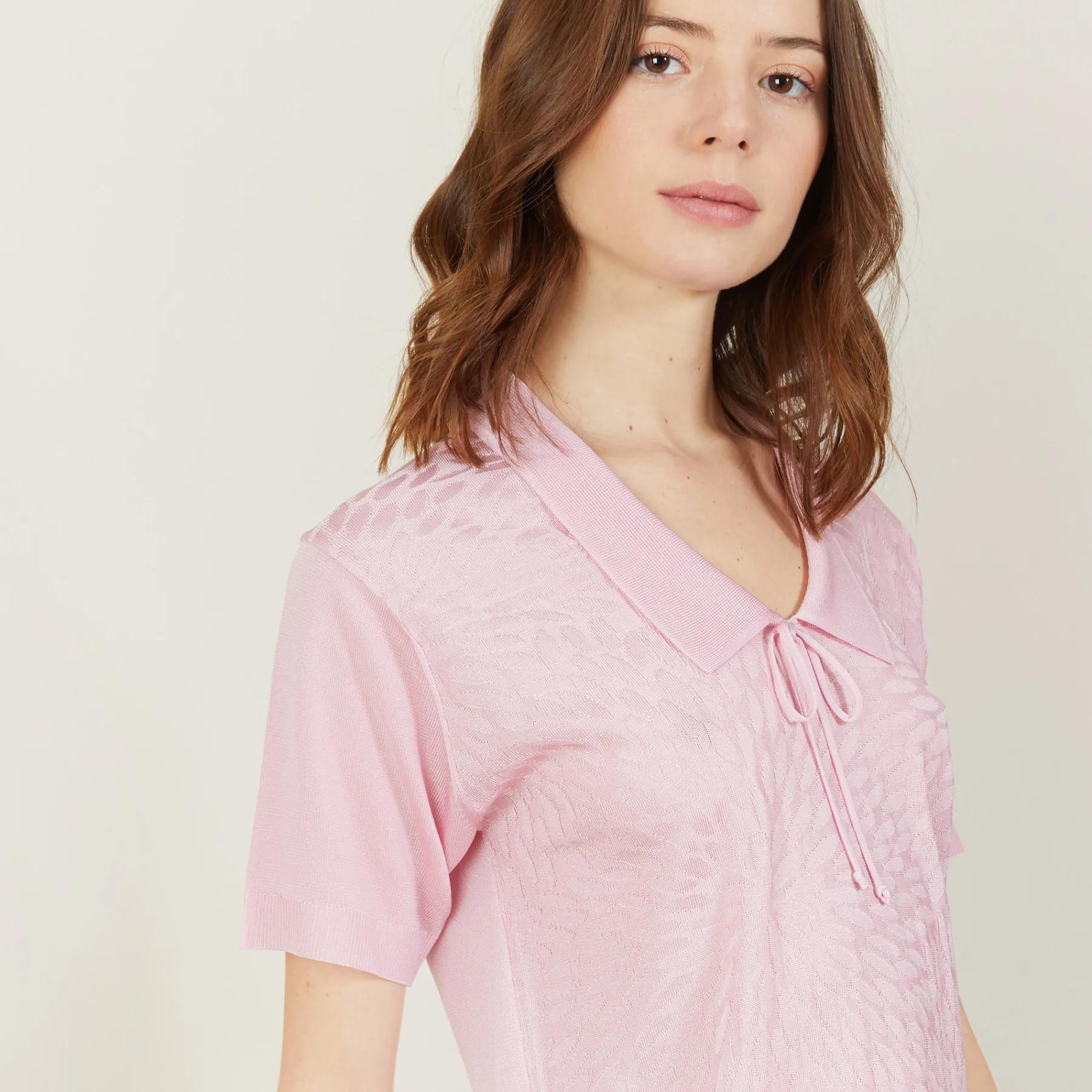 Montagut Chemisiers Et Polos-Polo manches courtes col noué - Mana 24-Rose clair