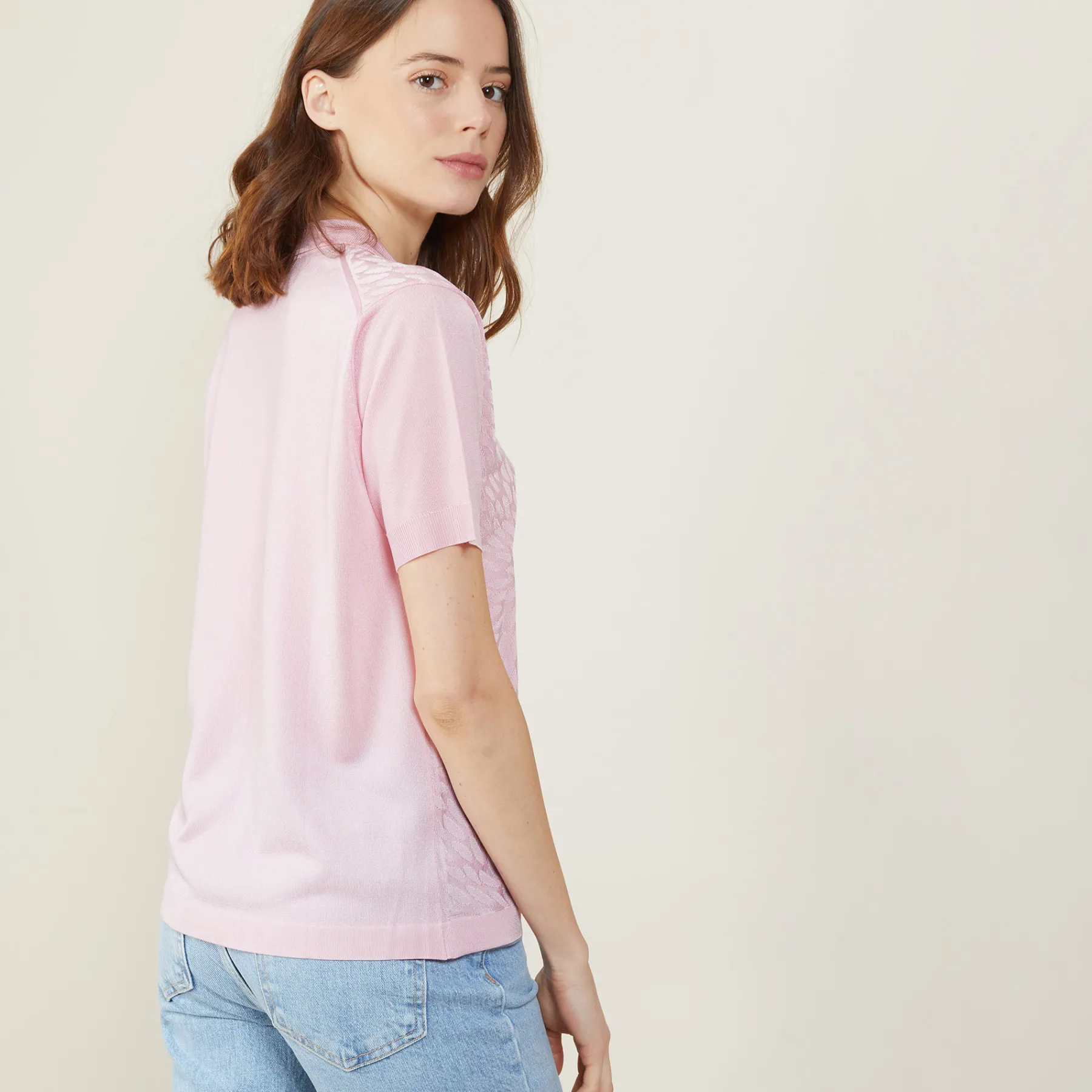 Montagut Chemisiers Et Polos-Polo manches courtes col noué - Mana 24-Rose clair