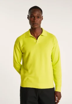 Montagut Polos Et T-Shirts-Polo manches longues coton et lin flammé - Ido 90-Vert anis